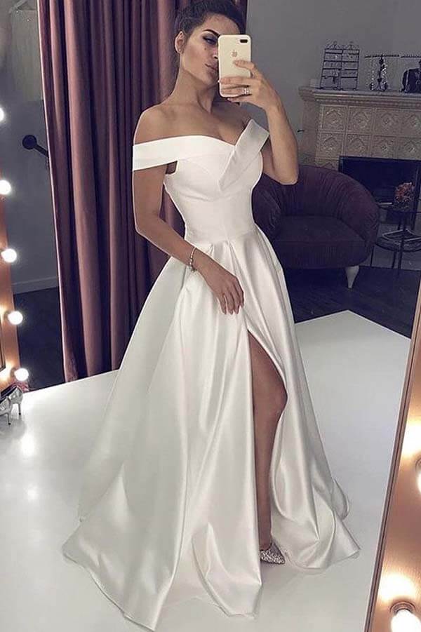 Ivory A-line Off Shoulder Prom Dresses ...